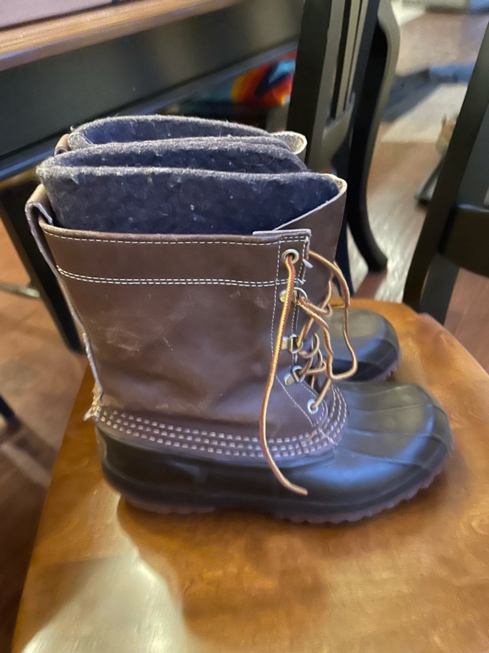 LL bean Maine Hunting Shoe Wool Lined Waterproof Duck Boots in Brown and Black 7